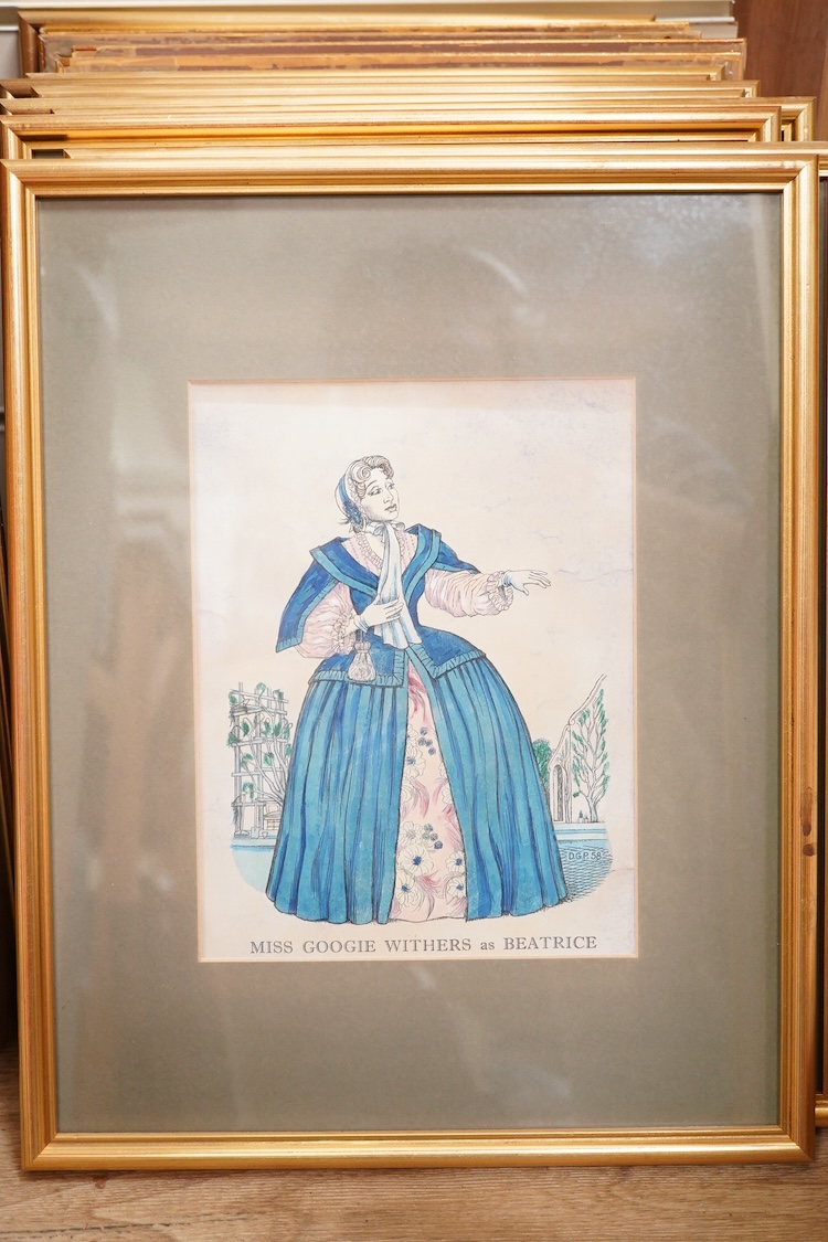 A set of fourteen colour prints depicting actors to include: Mr. Harry Andrews as King in Hamlet, Mr. Richard Johnson as Romeo and Mr. Paul Robeson as Othello, 21 x 16cm